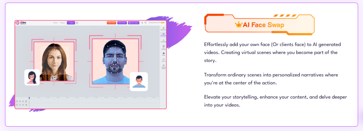 VideoExpress AI face swapping function
